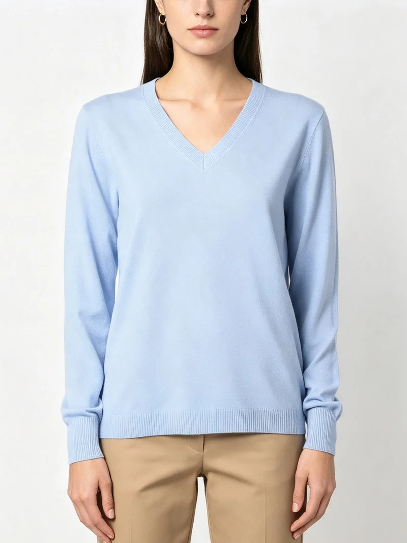 Pullover donna in maglia con scollo a V - azzurro