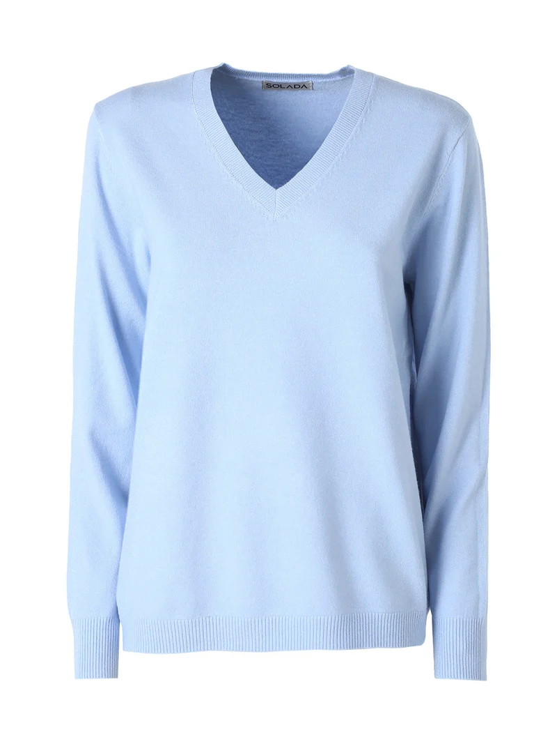 Pullover donna in maglia con scollo a V - azzurro
