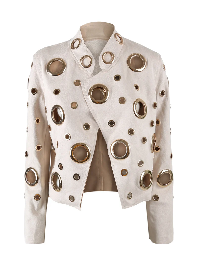 Giacca donna in tessuto scamosciato con anelli - beige