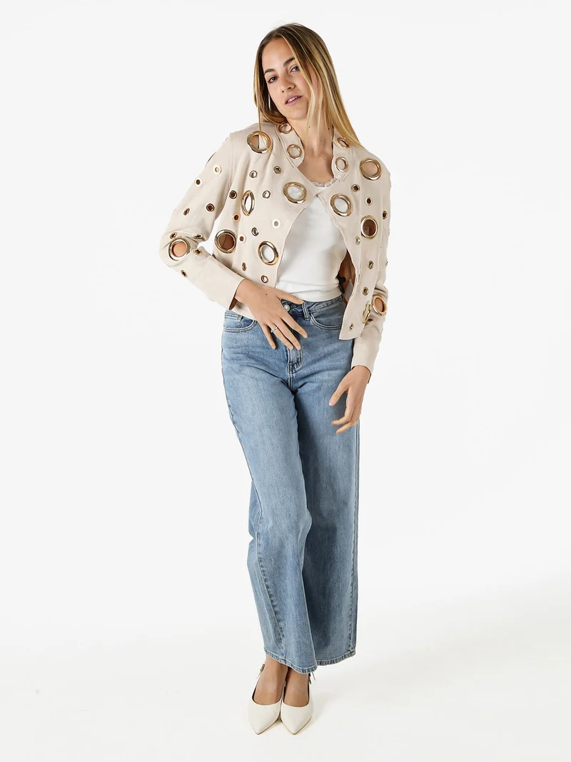 Giacca donna in tessuto scamosciato con anelli - beige