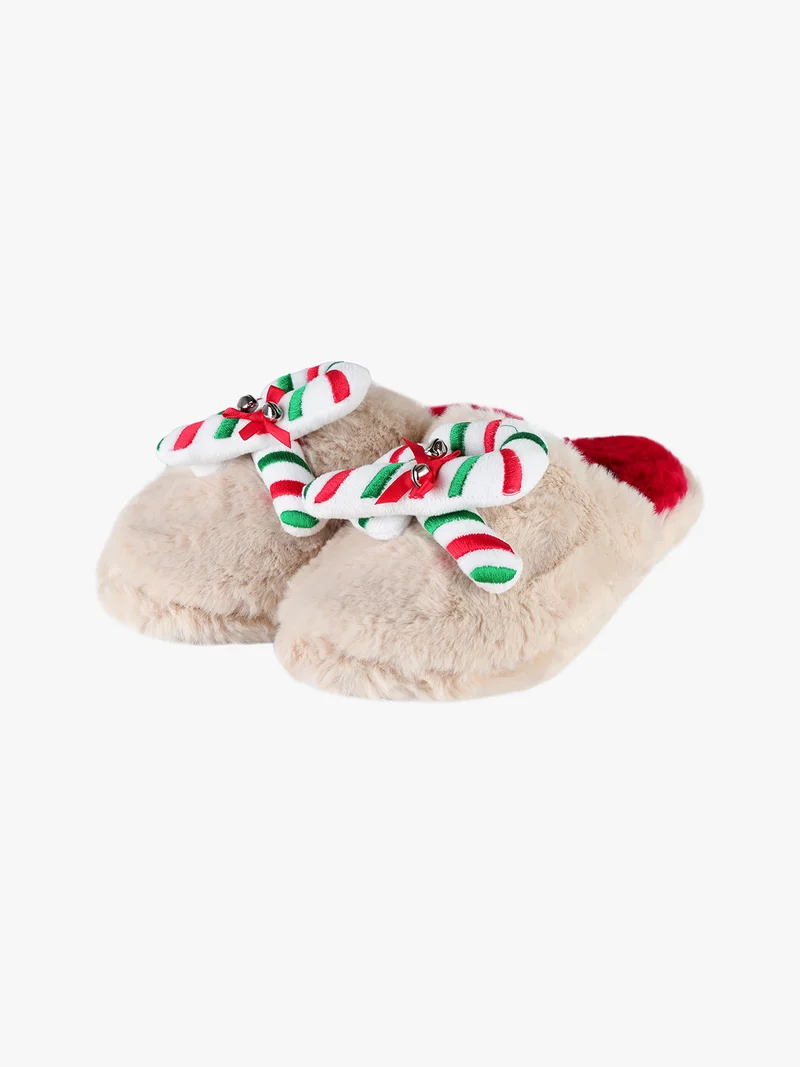 Pantofole natalizie da donna pelose - beige