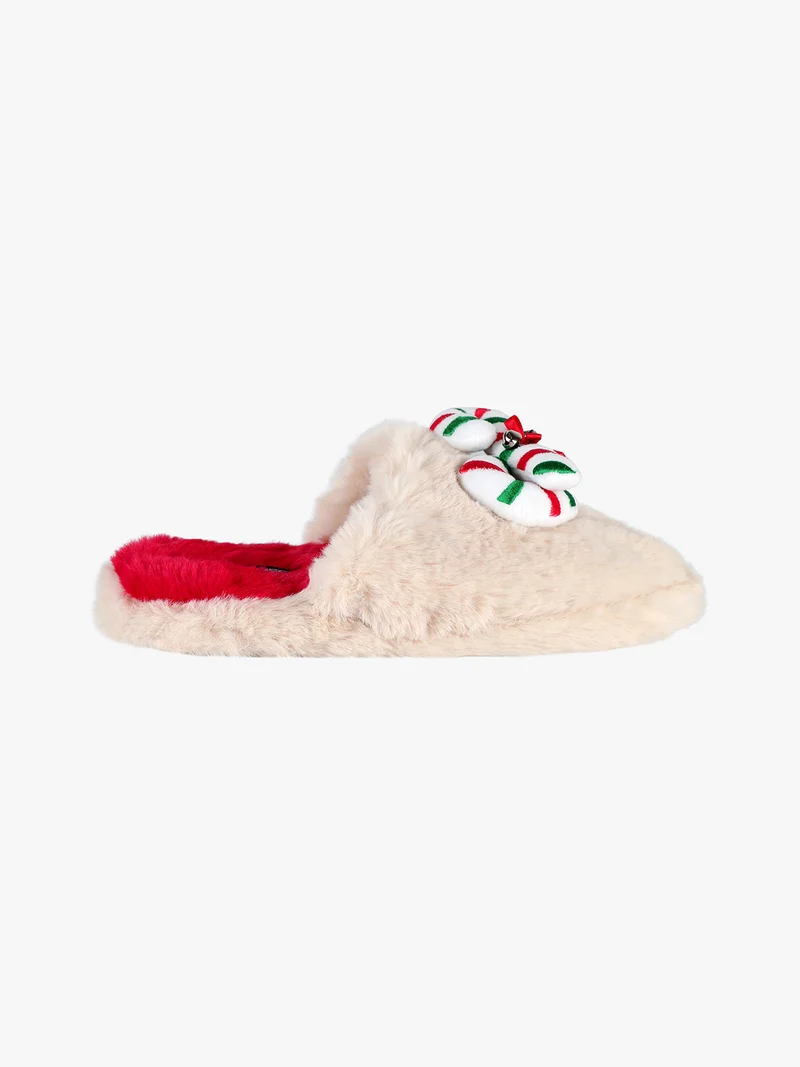 Pantofole natalizie da donna pelose - beige