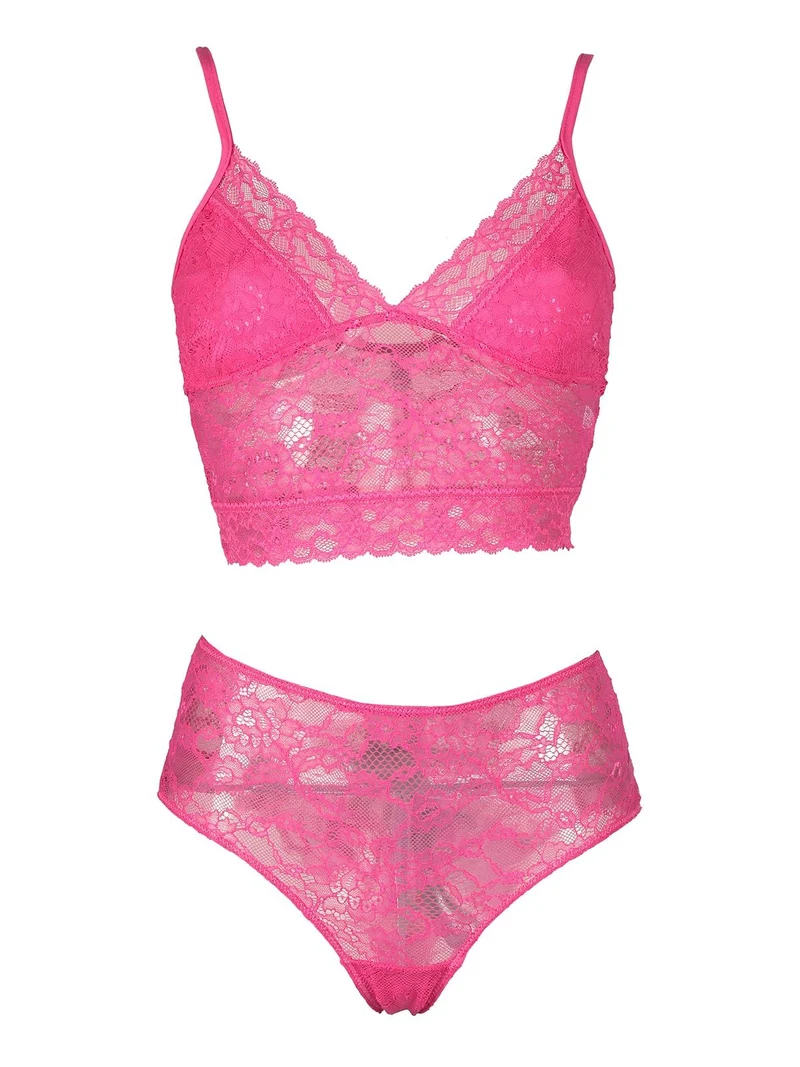 Coordinato intimo donna in pizzo bralette + coulotte - fucsia