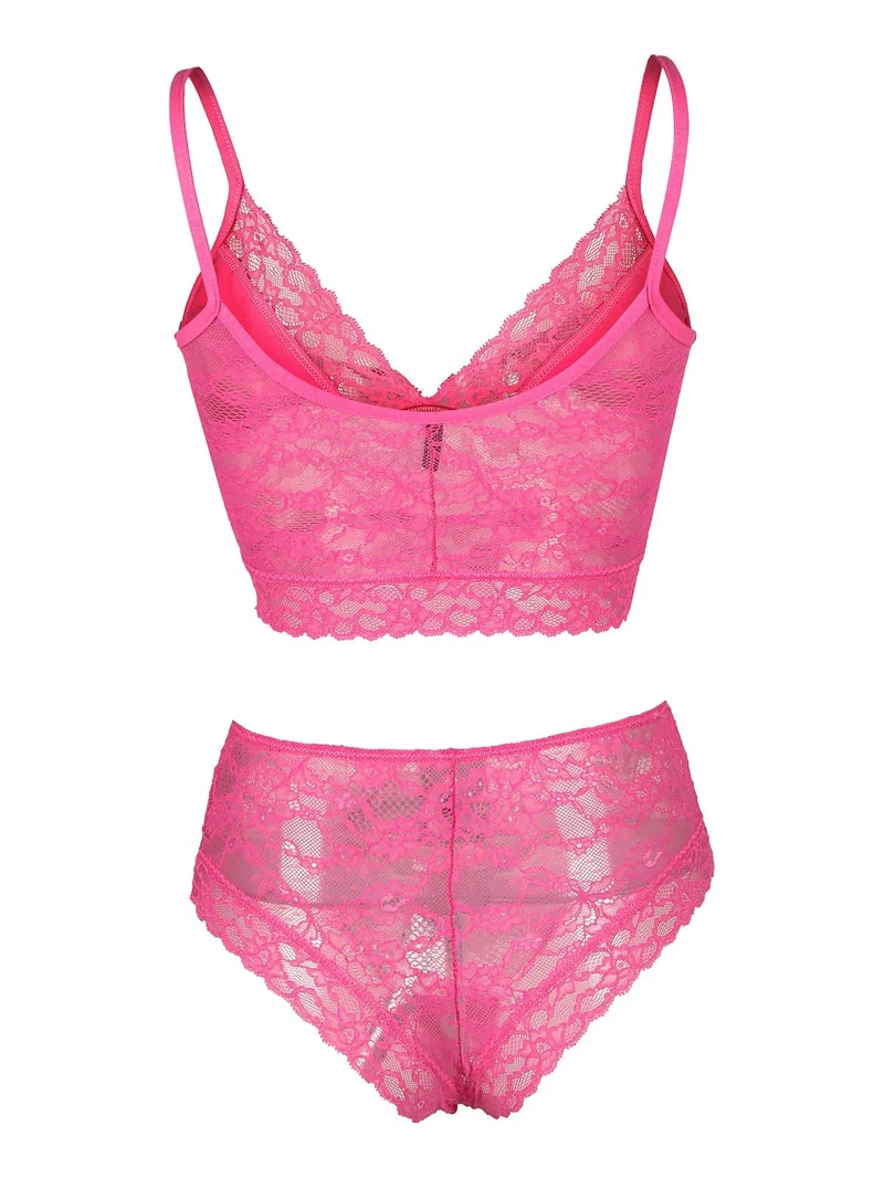 Coordinato intimo donna in pizzo bralette + coulotte - fucsia