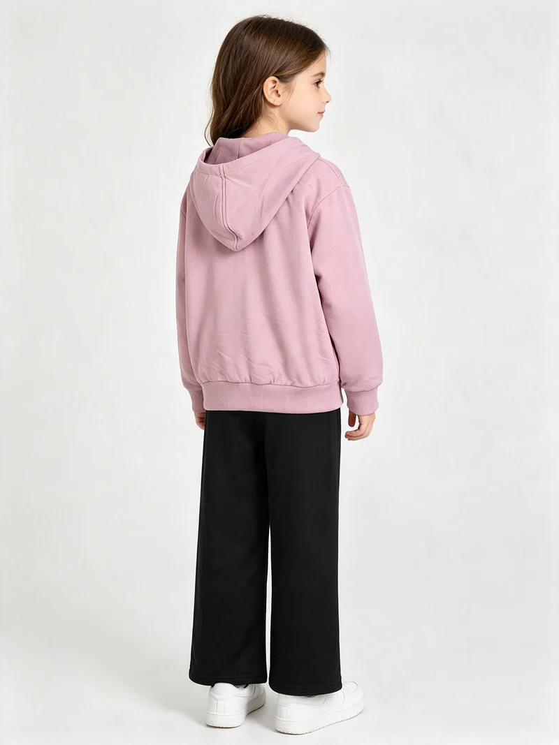 Completo tuta 3 pezzi da bambina con cappuccio e zip - rosa