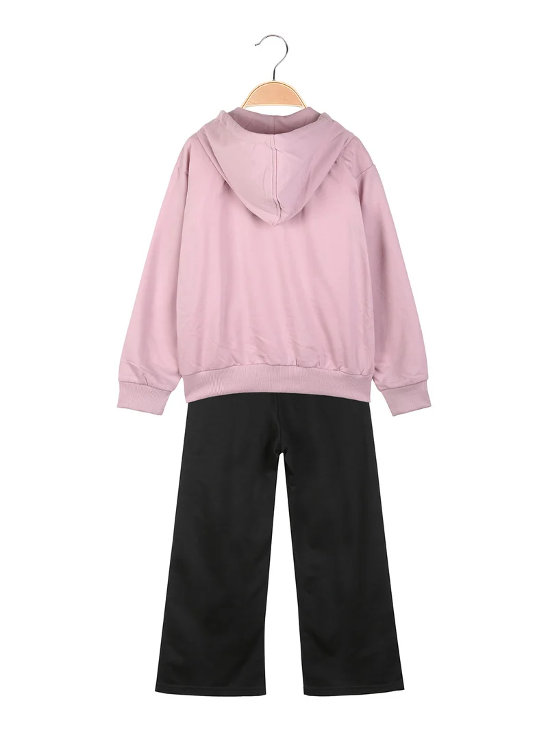Completo tuta 3 pezzi da bambina con cappuccio e zip - rosa