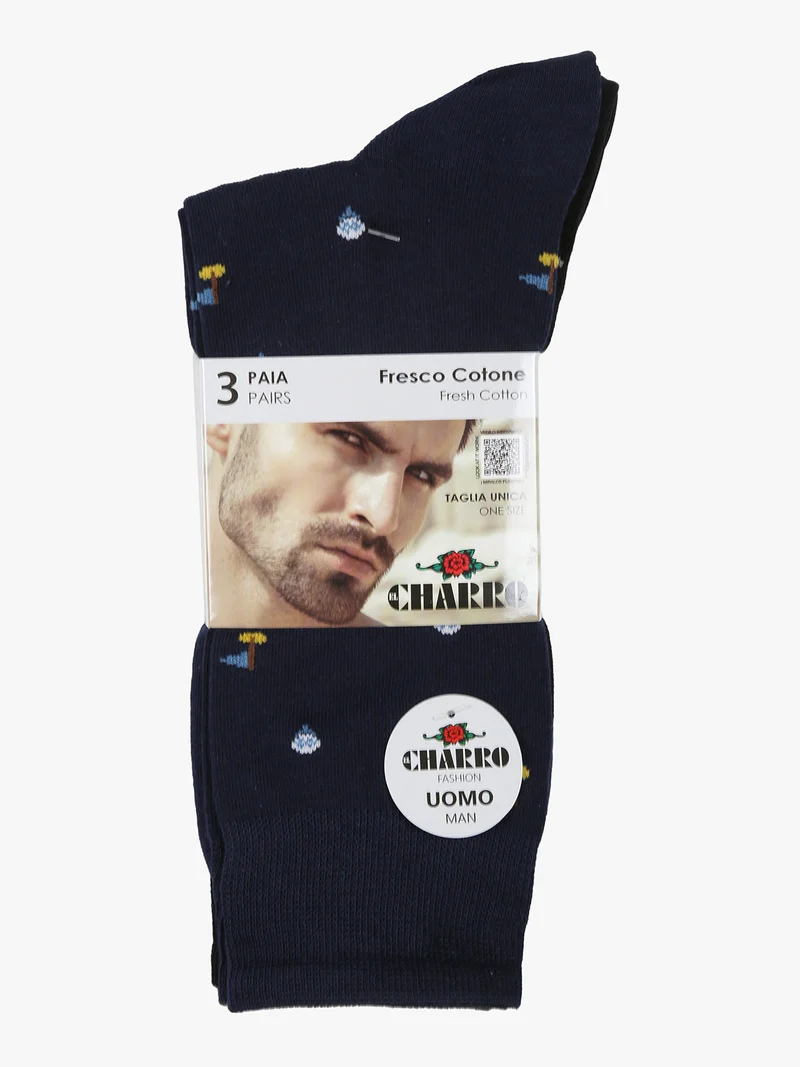 3 Paia di calze corte da uomo con disegni - blu