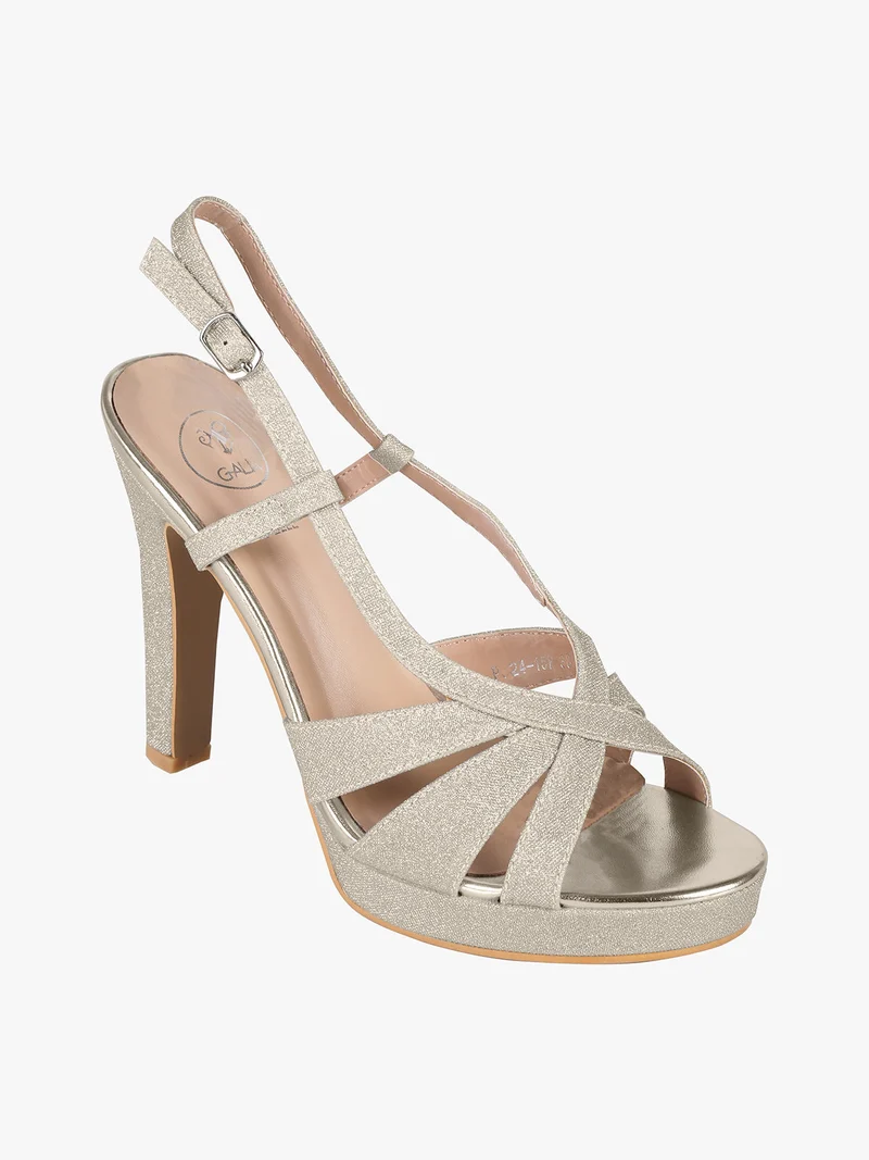 Sandali donna glitter con tacco e plateau - oro