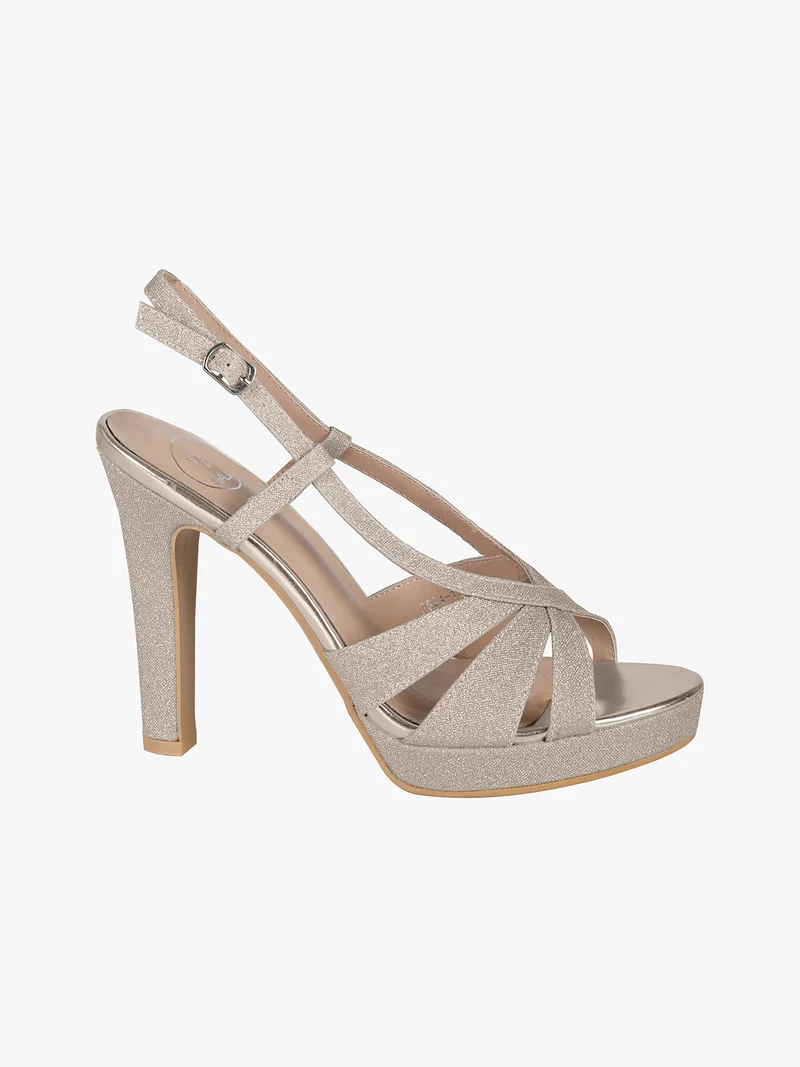 Sandali donna glitter con tacco e plateau - oro