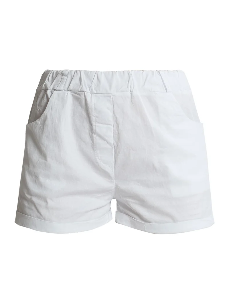 Shorts in cotone con risvolto - bianco