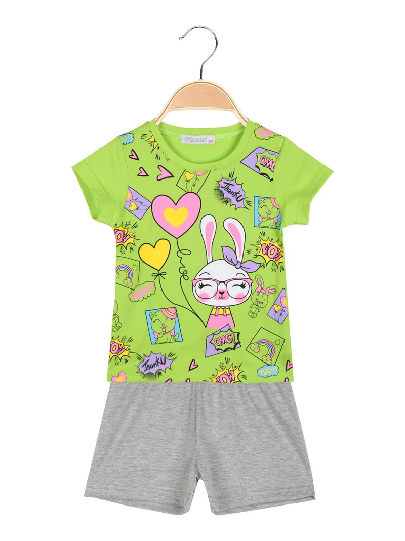 Completo corto da neonata in cotone - verde chiaro