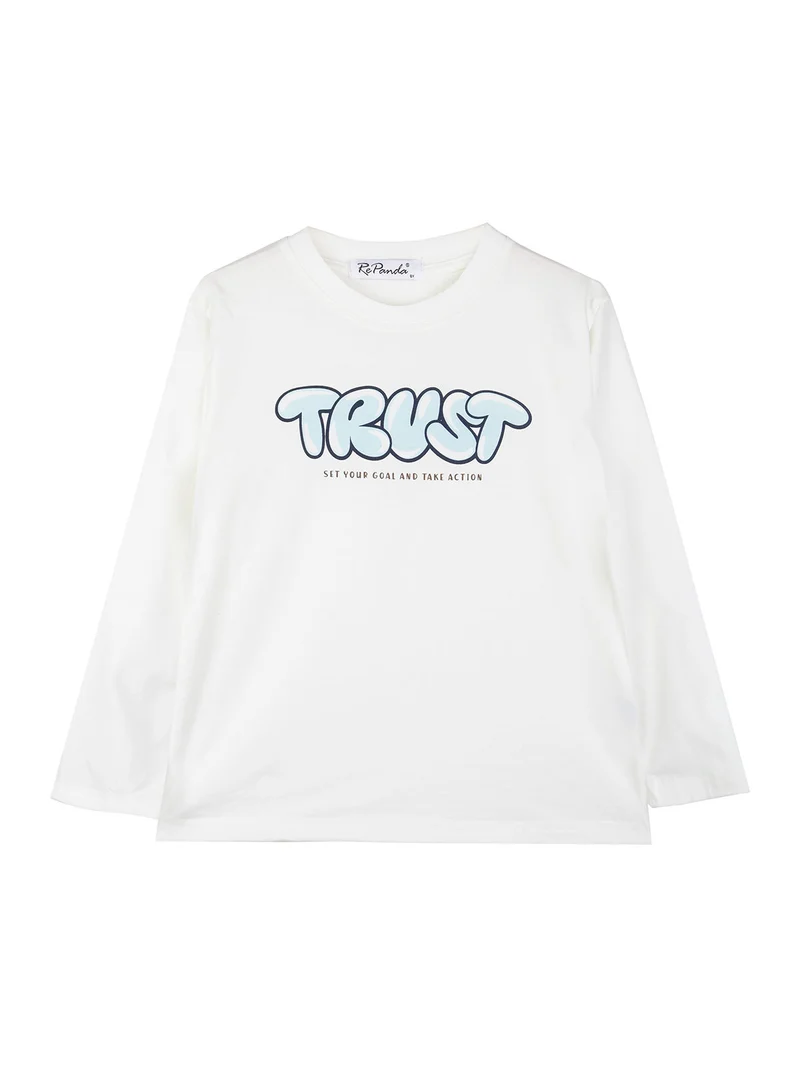 T-shirt girocollo da bambino a maniche lunghe con stampa disegno - azzurro