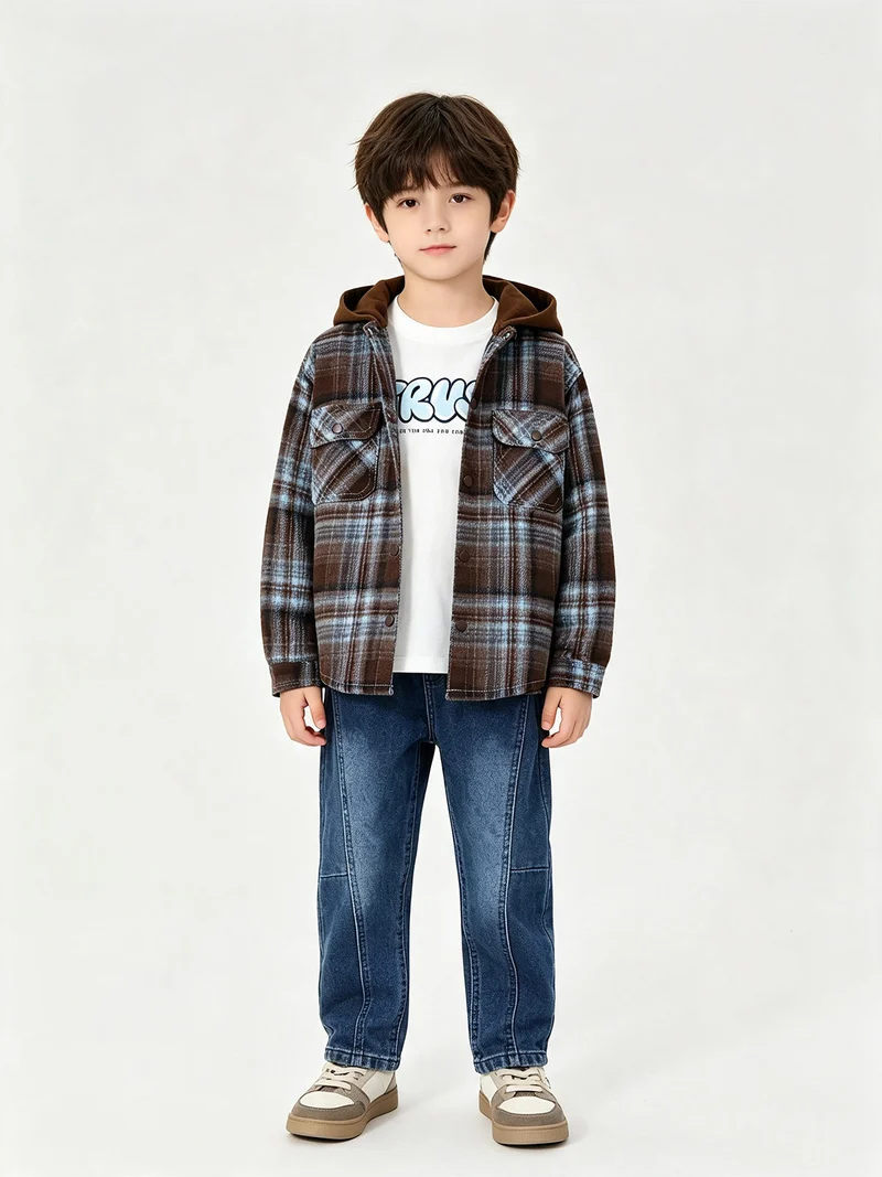T-shirt girocollo da bambino a maniche lunghe con stampa disegno - azzurro