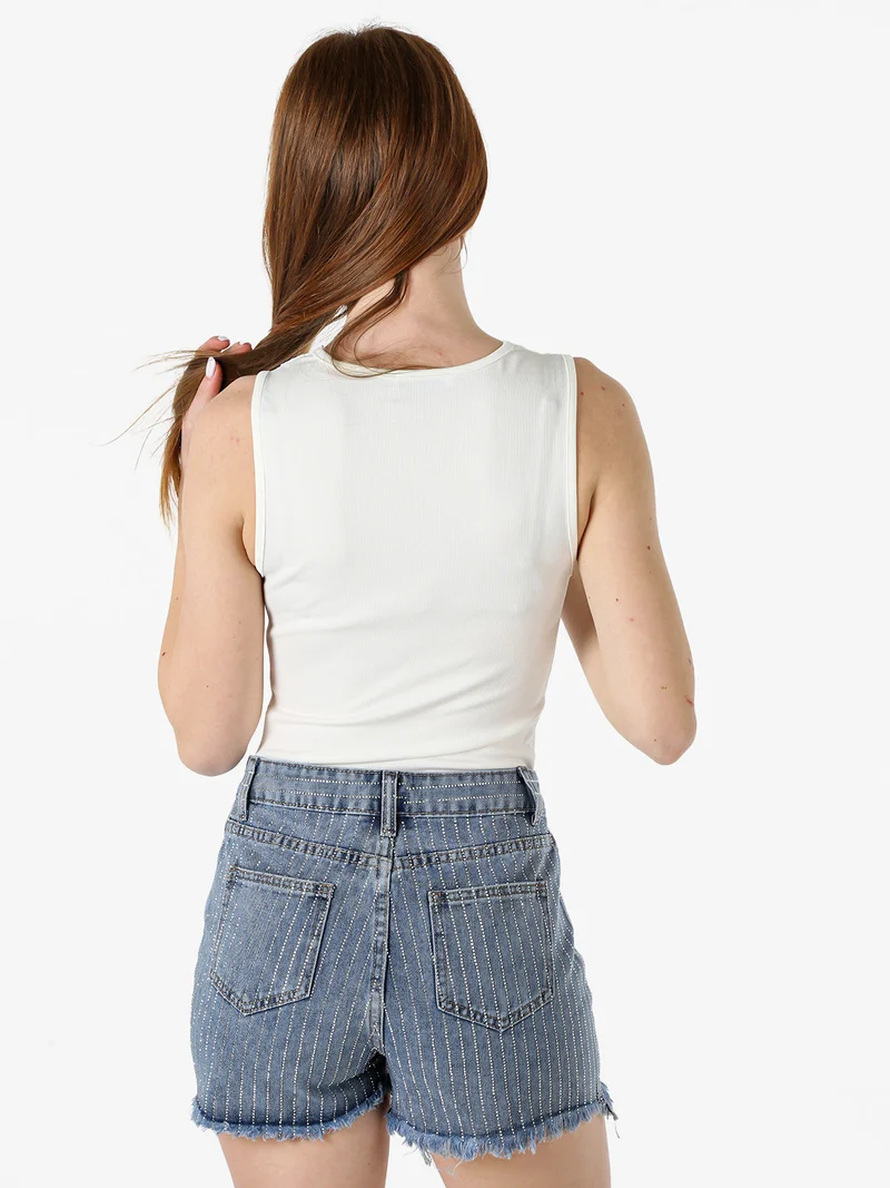 Top donna con scollo a V e pizzo - bianco
