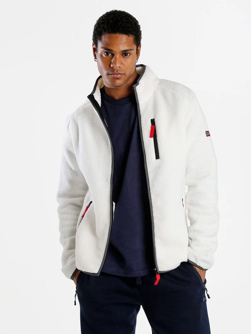Felpa in pile da uomo con zip intera - bianco