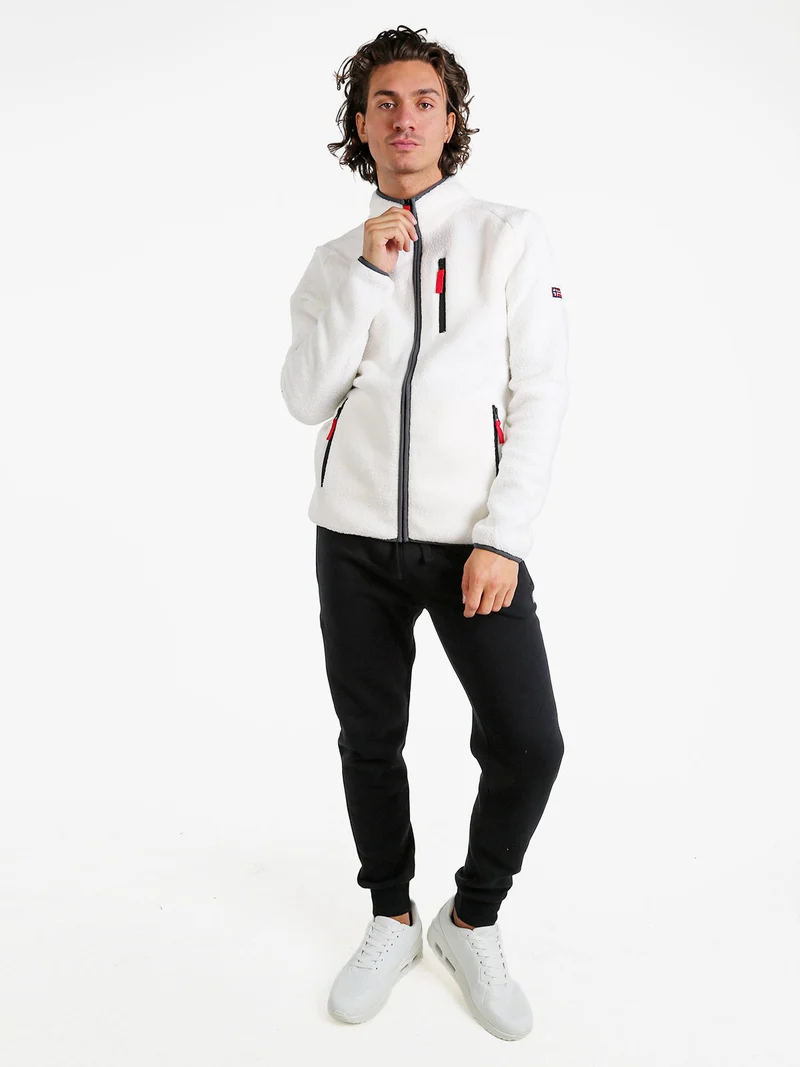 Felpa in pile da uomo con zip intera - bianco