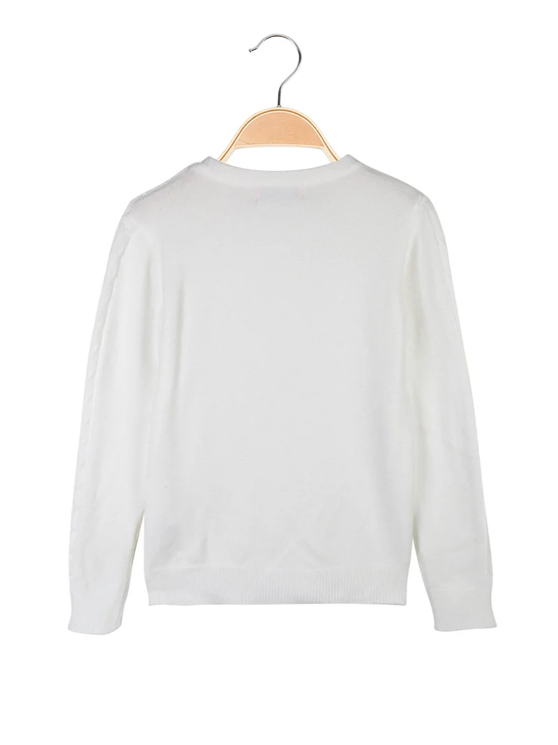 Maglione girocollo da bambina a trecce - bianco