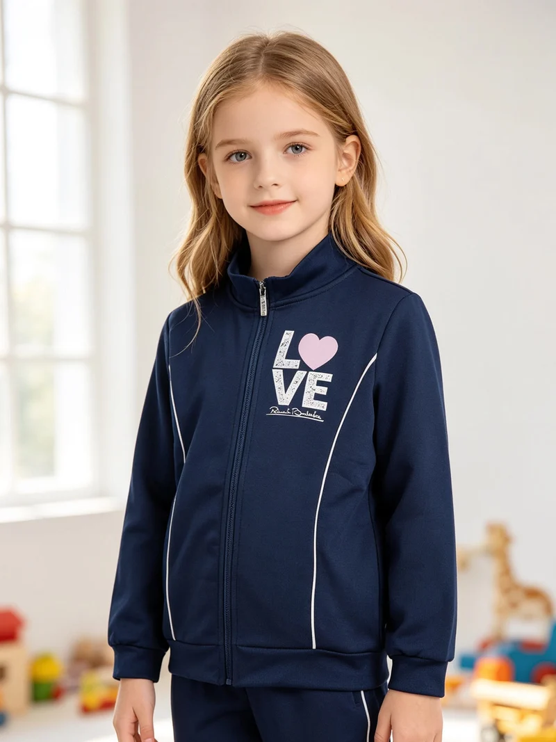 Felpa pesante da ragazza full zip - blu scuro