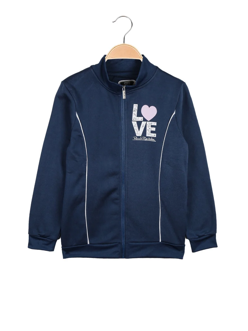 Felpa pesante da ragazza full zip - blu scuro
