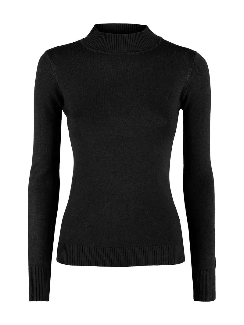 Pullover donna in maglia con collo a lupetto - nero