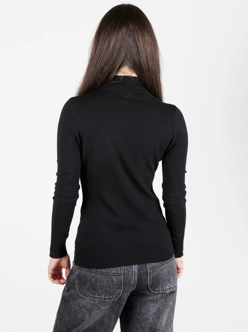Pullover donna in maglia con collo a lupetto - nero