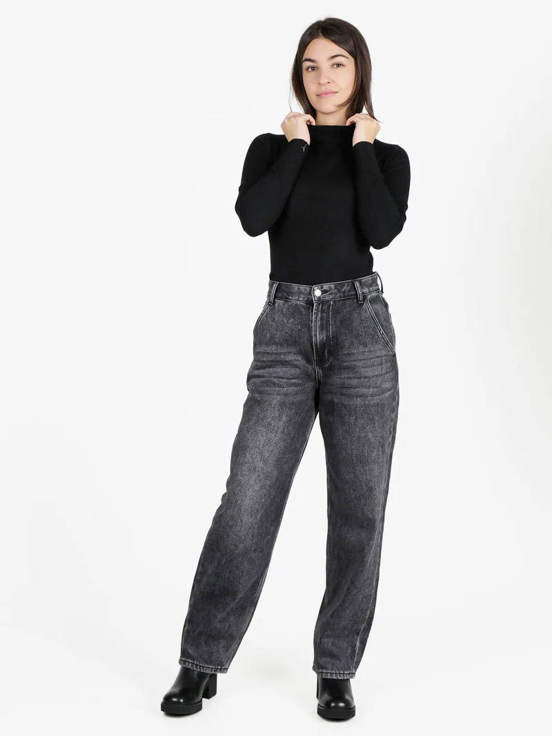 Pullover donna in maglia con collo a lupetto - nero