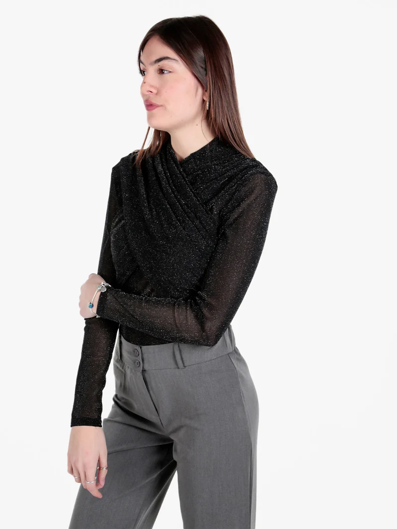 Body donna velato a maniche lunghe - argento
