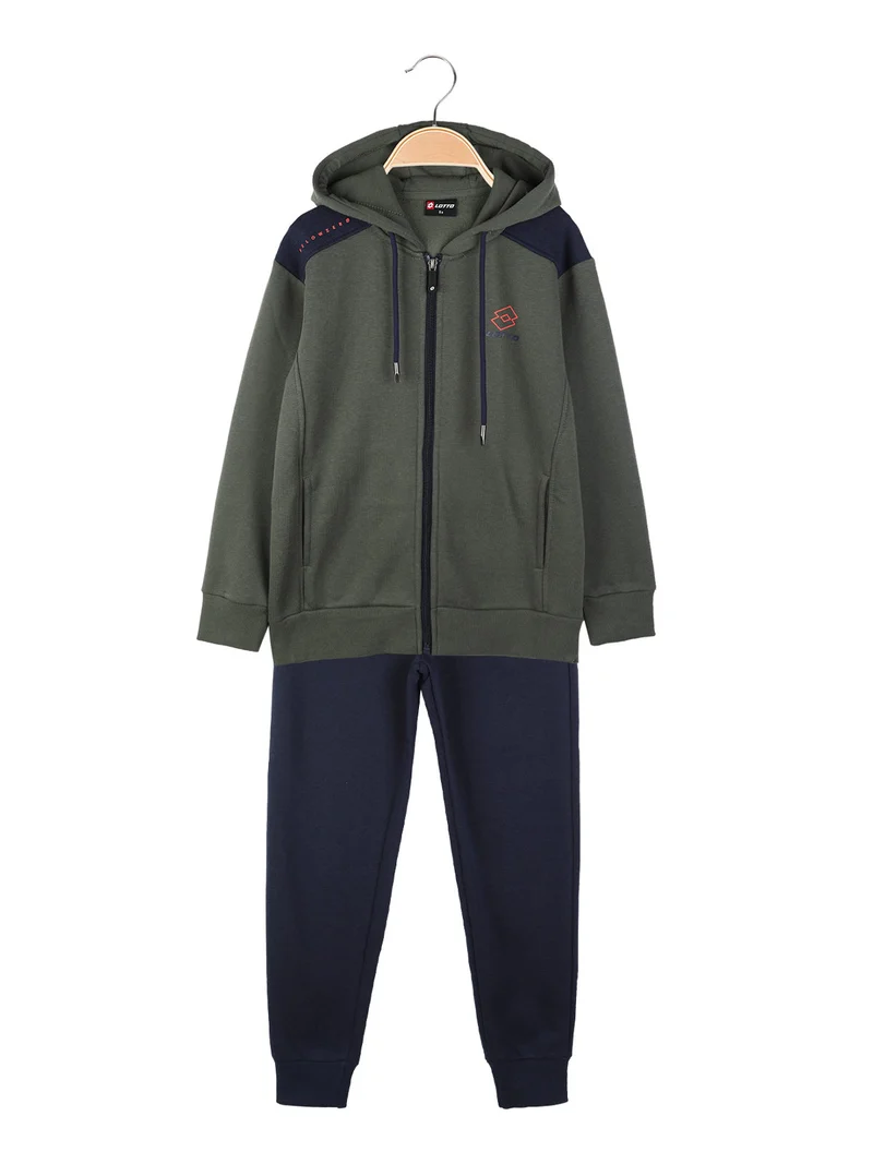 Completo tuta sportivo da bambino con cappuccio e zip - militare