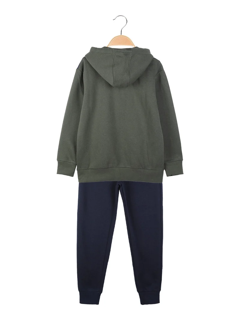 Completo tuta sportivo da bambino con cappuccio e zip - militare