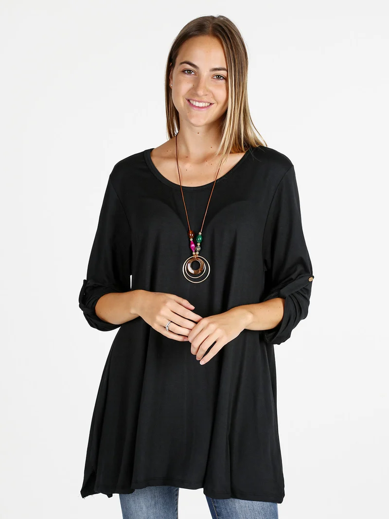 Maxi t-shirt donna a maniche lunghe - nero