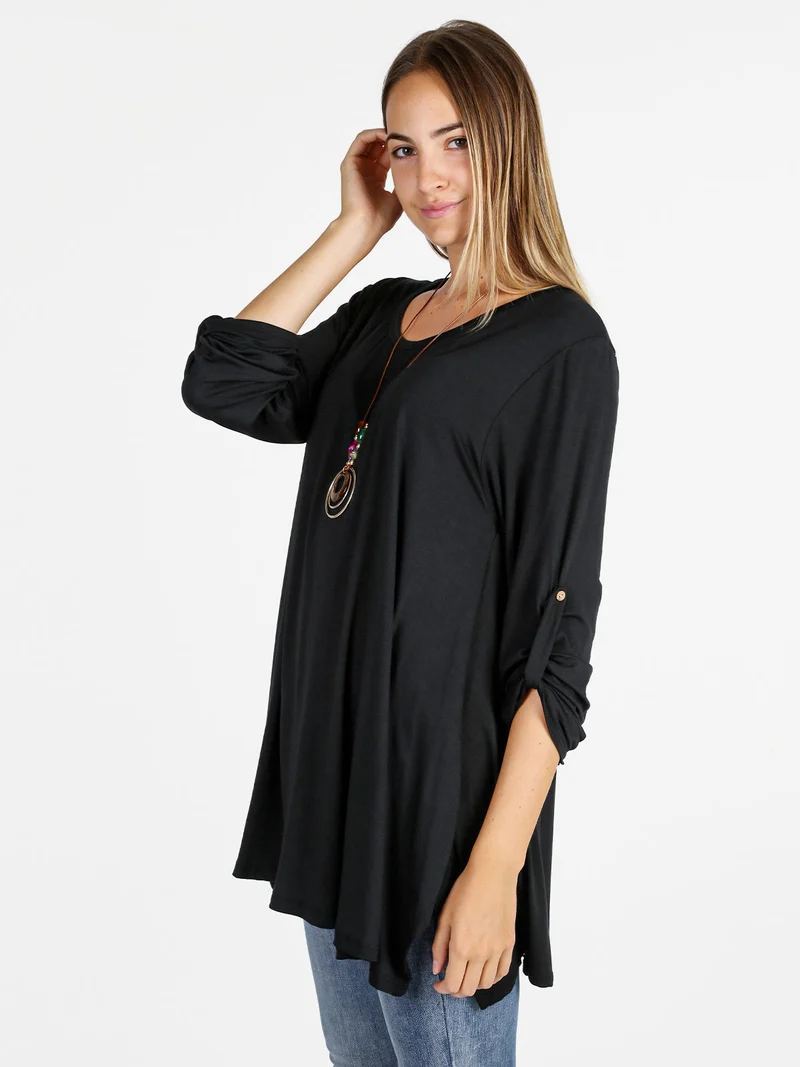Maxi t-shirt donna a maniche lunghe - nero