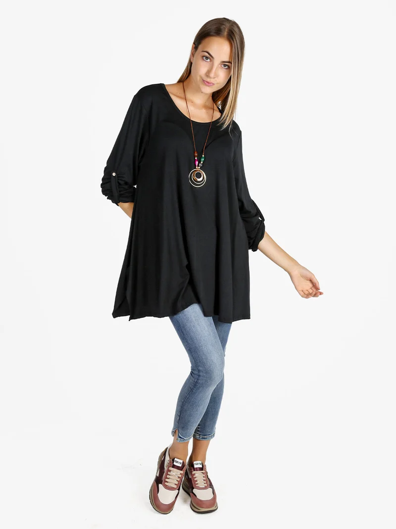 Maxi t-shirt donna a maniche lunghe - nero