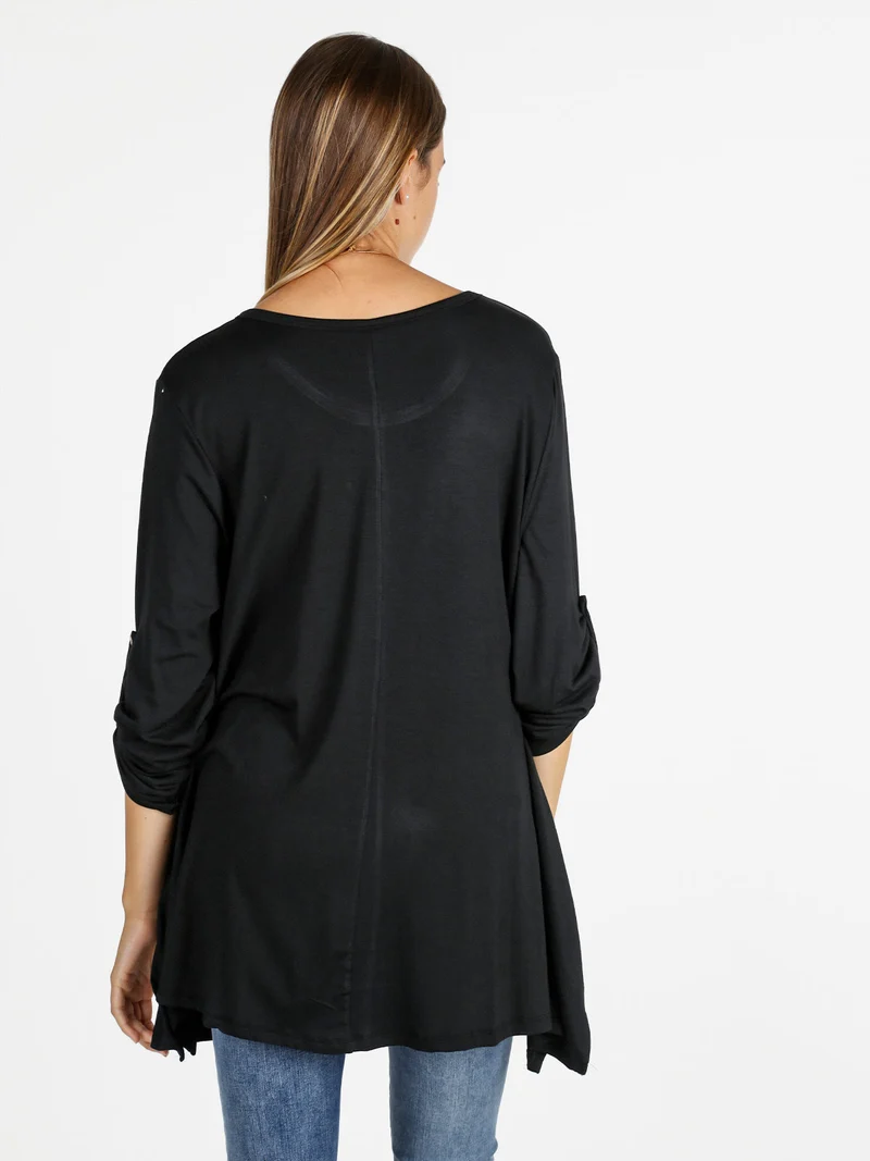 Maxi t-shirt donna a maniche lunghe - nero