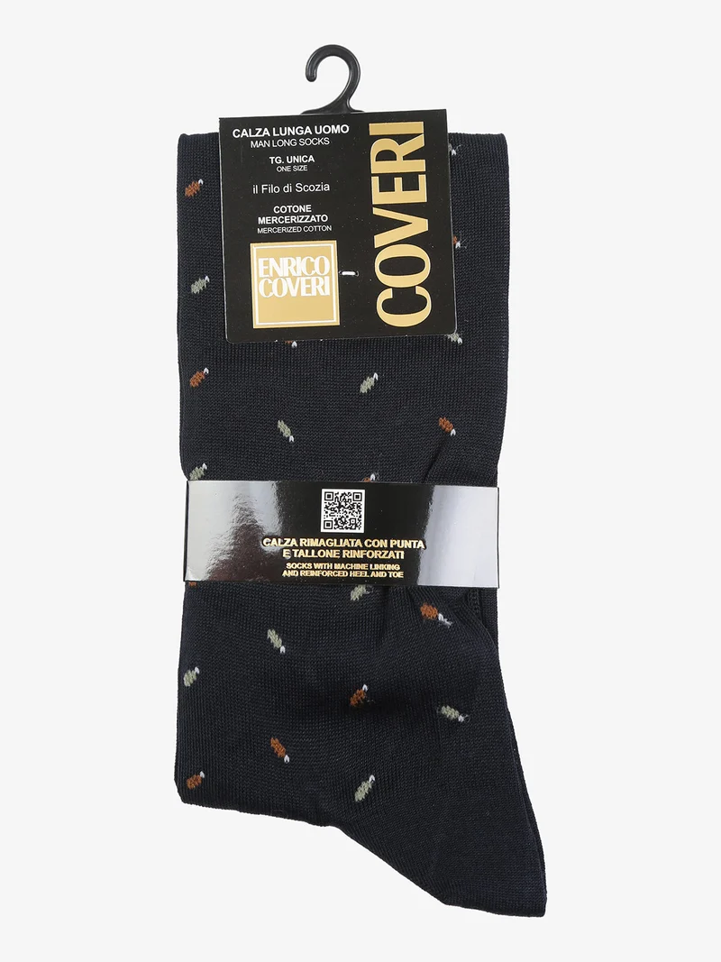 Calze lunghe da uomo in filo di scozia con stampe - blu scuro