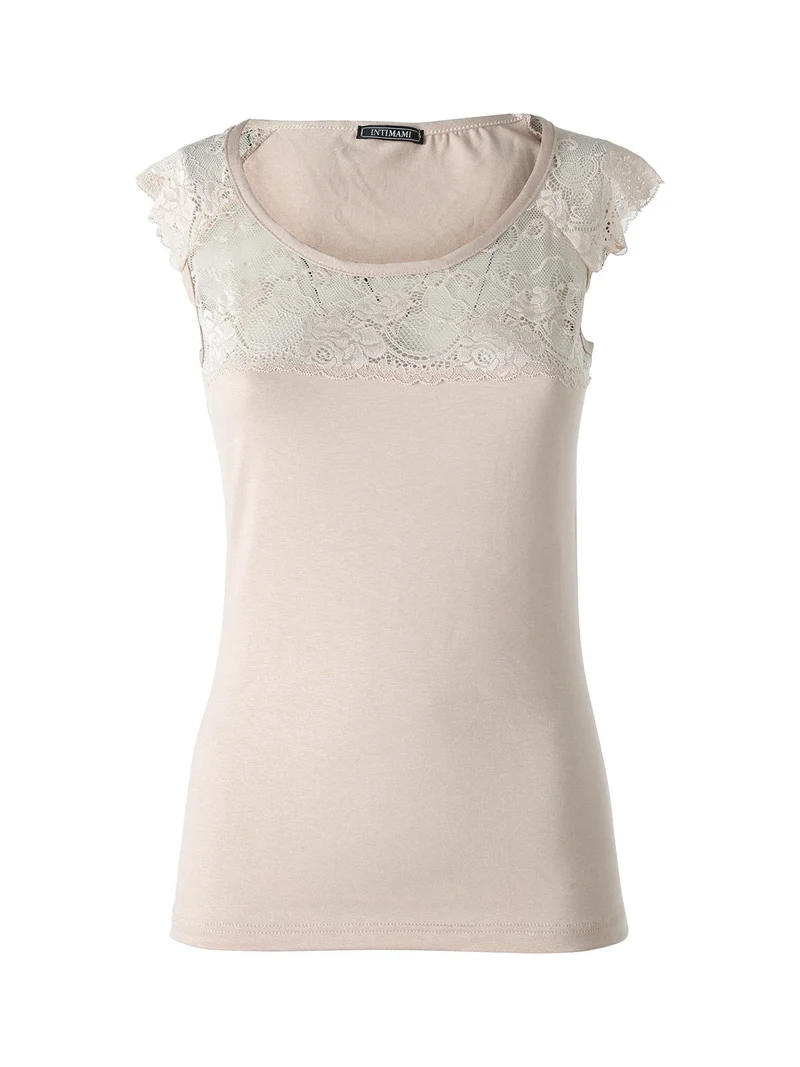 Top donna a spalla larga con scollo in pizzo - nudo