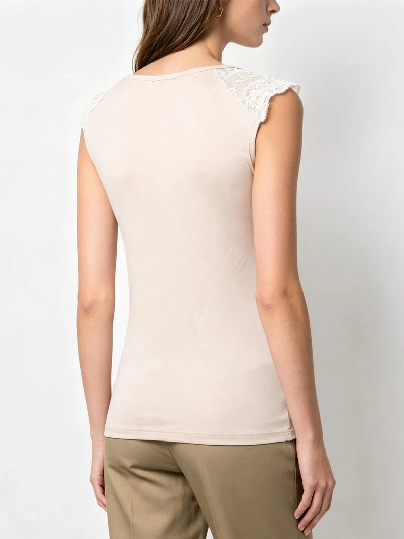 Top donna a spalla larga con scollo in pizzo - nudo