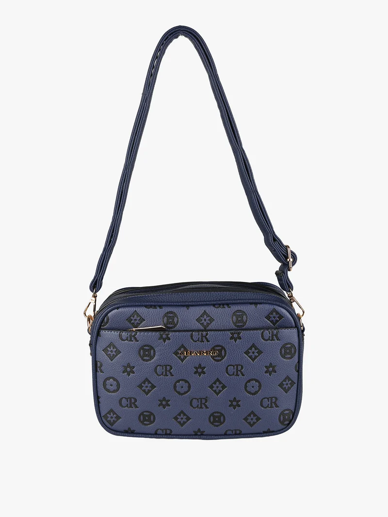 Borsa a tracolla da donna con stampa monogramma - blu scuro