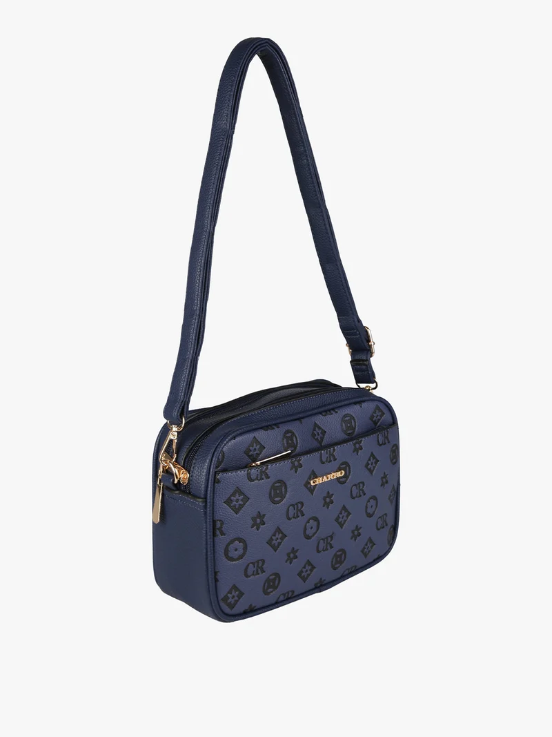 Borsa a tracolla da donna con stampa monogramma - blu scuro