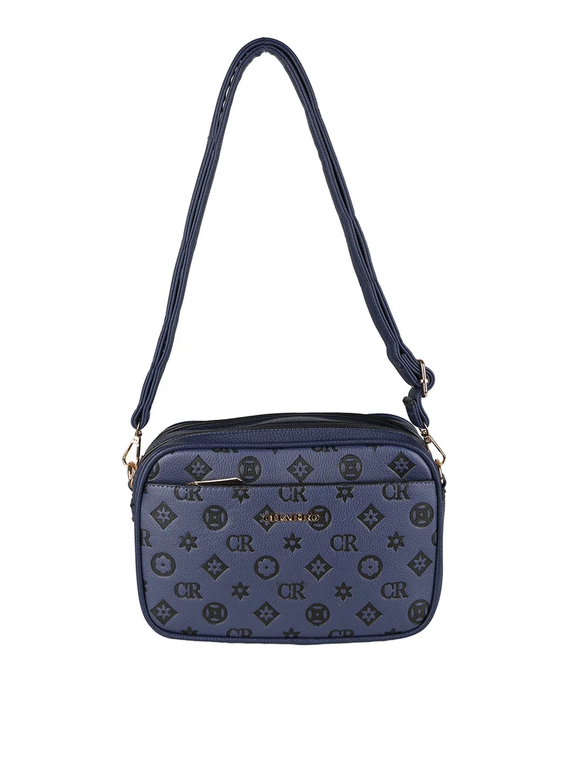 Borsa a tracolla da donna con stampa monogramma - blu scuro