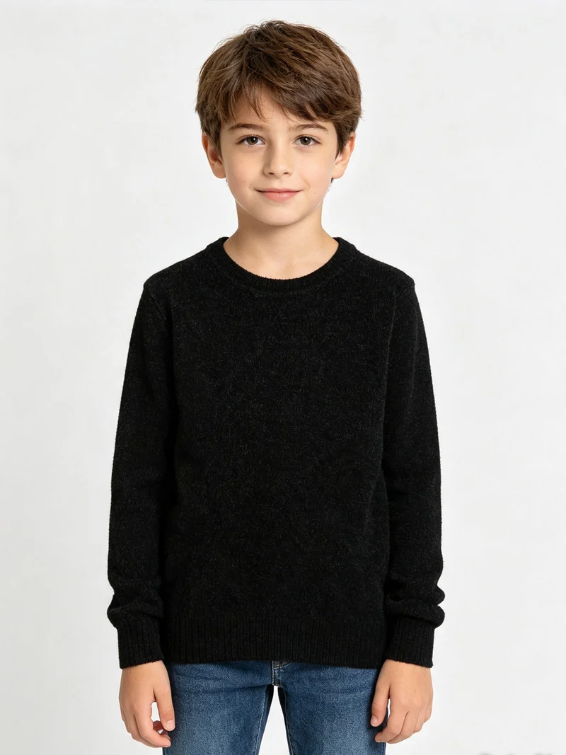 Maglione girocollo da bambino effetto ciniglia - nero