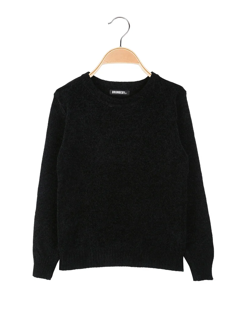 Maglione girocollo da bambino effetto ciniglia - nero