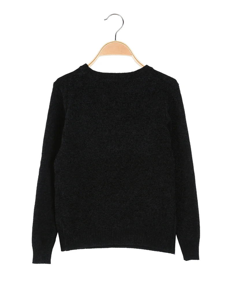 Maglione girocollo da bambino effetto ciniglia - nero