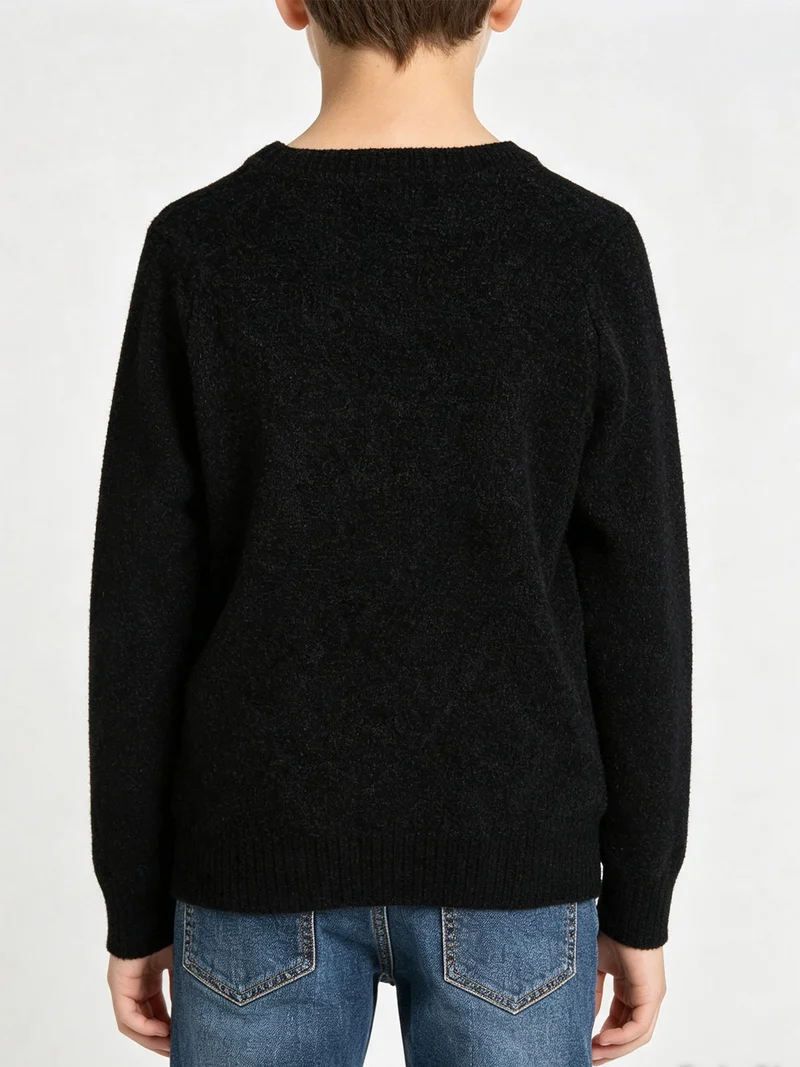 Maglione girocollo da bambino effetto ciniglia - nero