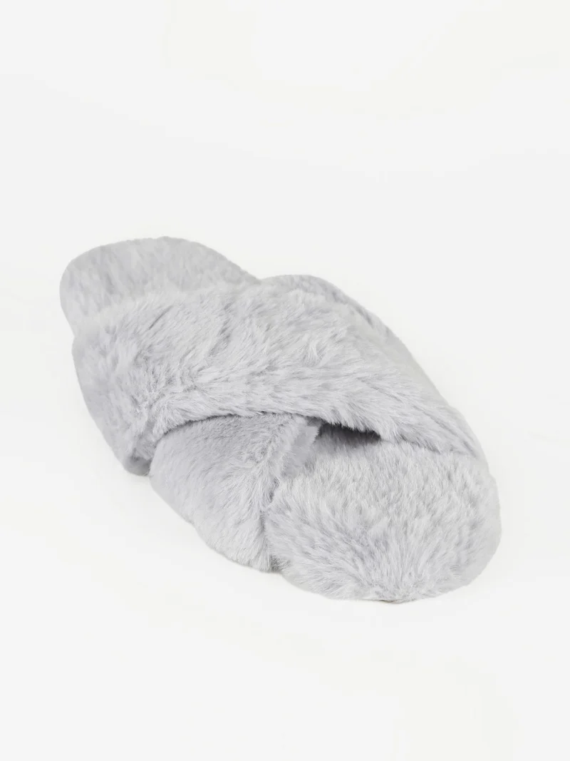 Ciabatte donna pelose punta aperta - grigio