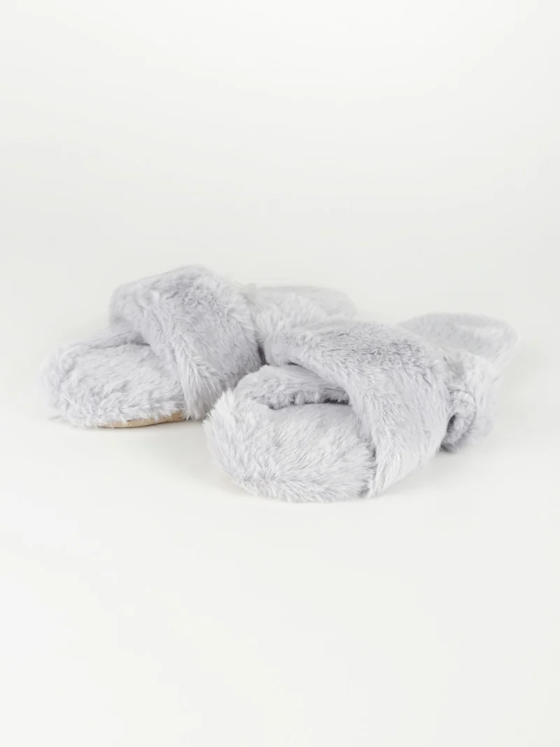 Ciabatte donna pelose punta aperta - grigio