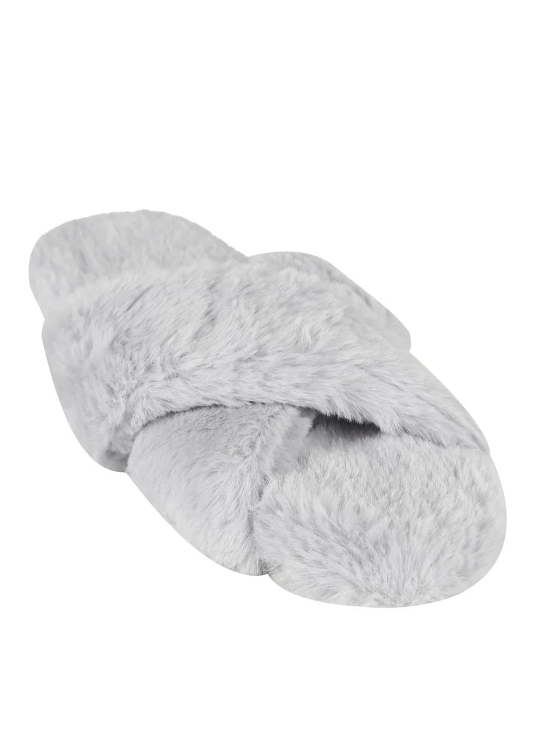 Ciabatte donna pelose punta aperta - grigio