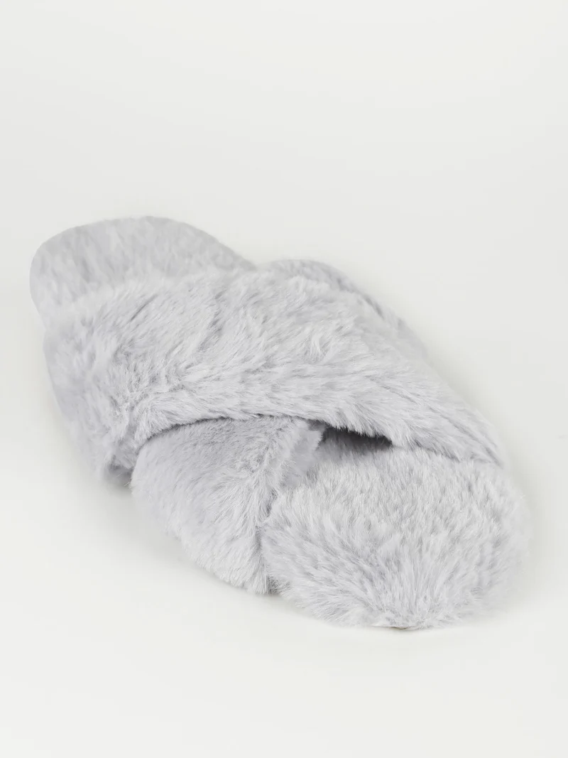 Ciabatte donna pelose punta aperta - grigio