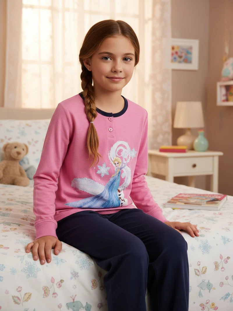 Elsa pigiama lungo bambina in cotone - rosa