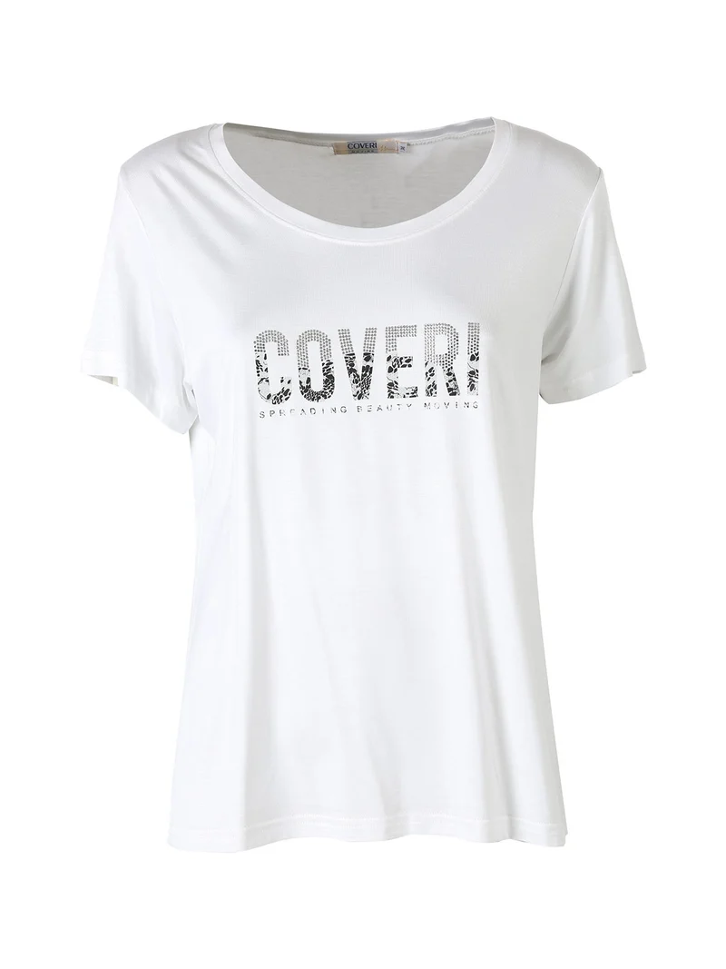 T-shirt donna in viscosa con strass - bianco