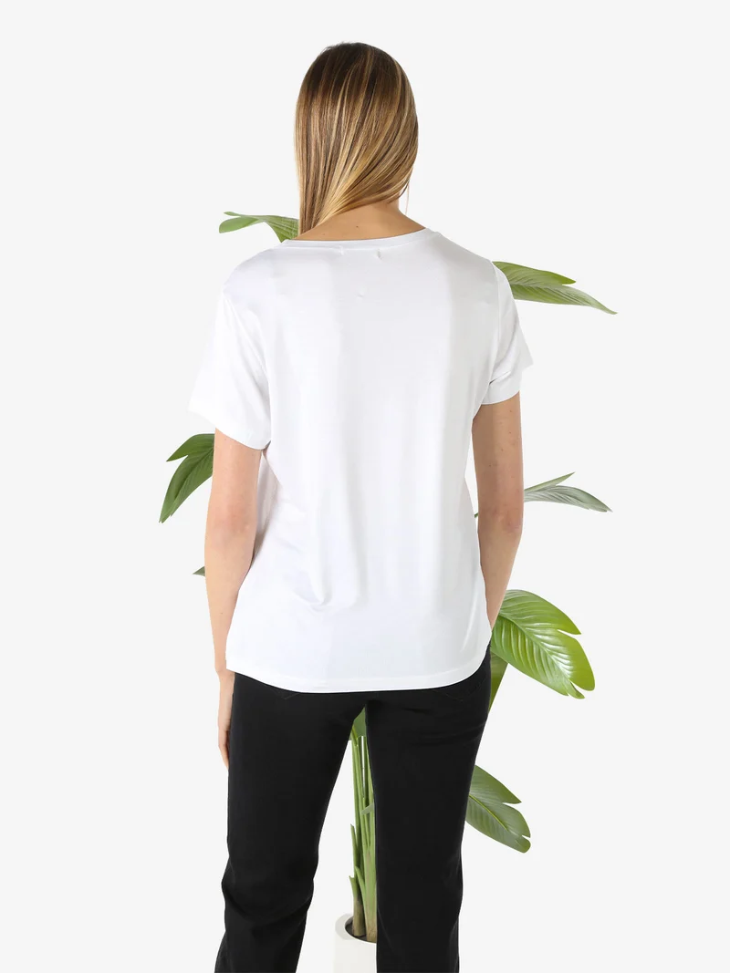T-shirt donna in viscosa con strass - bianco